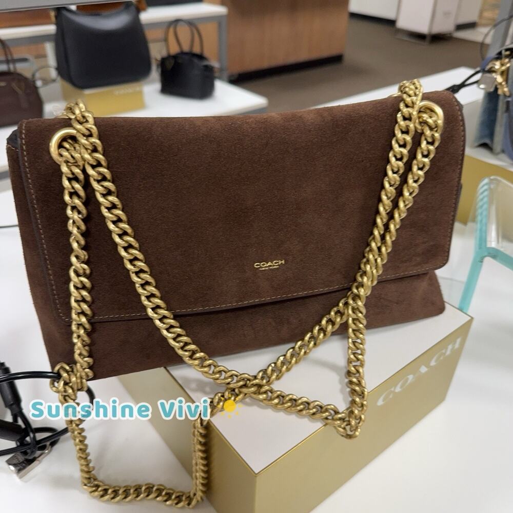 NWT Coach Chelsea Shoulder Bag 30 With Chain Brass/Dark Chocolate cen57